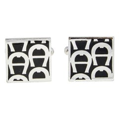Boutons de manchette carrés avec logo en émail noir d'Aigner
