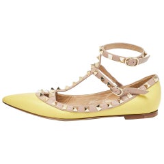 Valentino Yellow Leather Rockstud Strappy Ballet Flats Size 36