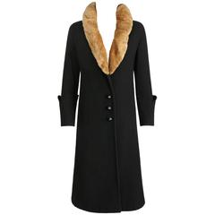 MILLER c.1910s Edwardian Black Wool Sheared Beaver Fur Art Deco Embroidered Coat