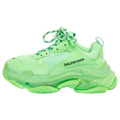 Balenciaga Neon Green Mesh and Leather Triple S Sneakers Size 38