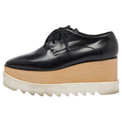 Stella McCartney Black Faux Leather Elyse Derby Sneakers Size 38