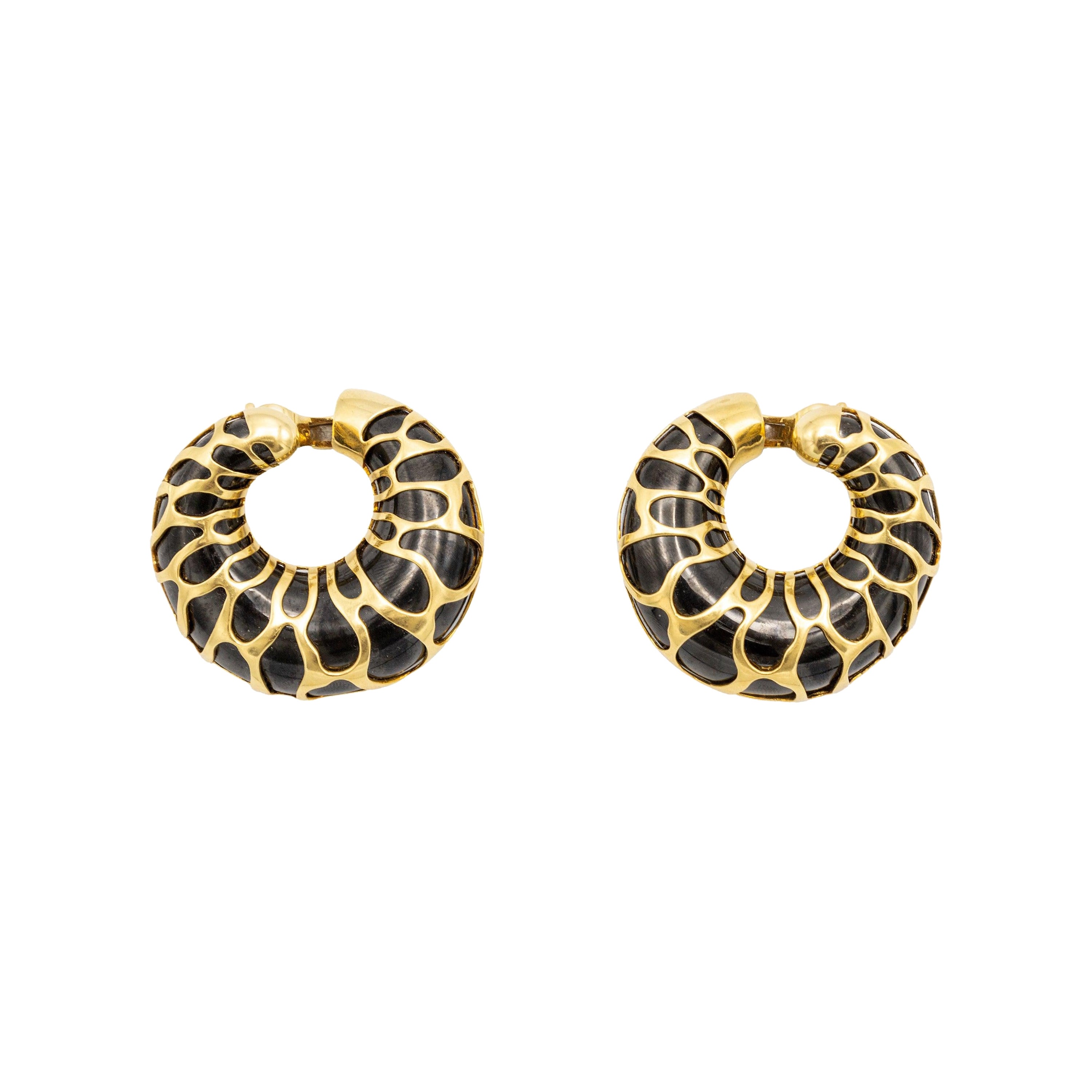 Marina B Gold and Black metal Earrings - '80s For Sale