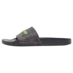 Balenciaga Black Rubber Logo Pool Slides Size 38