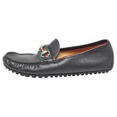 Gucci Black Leather Web Horsebit Slip On Loafers Size 40