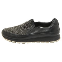 Prada Black Leather Studded Slip On Sneakers Size 40