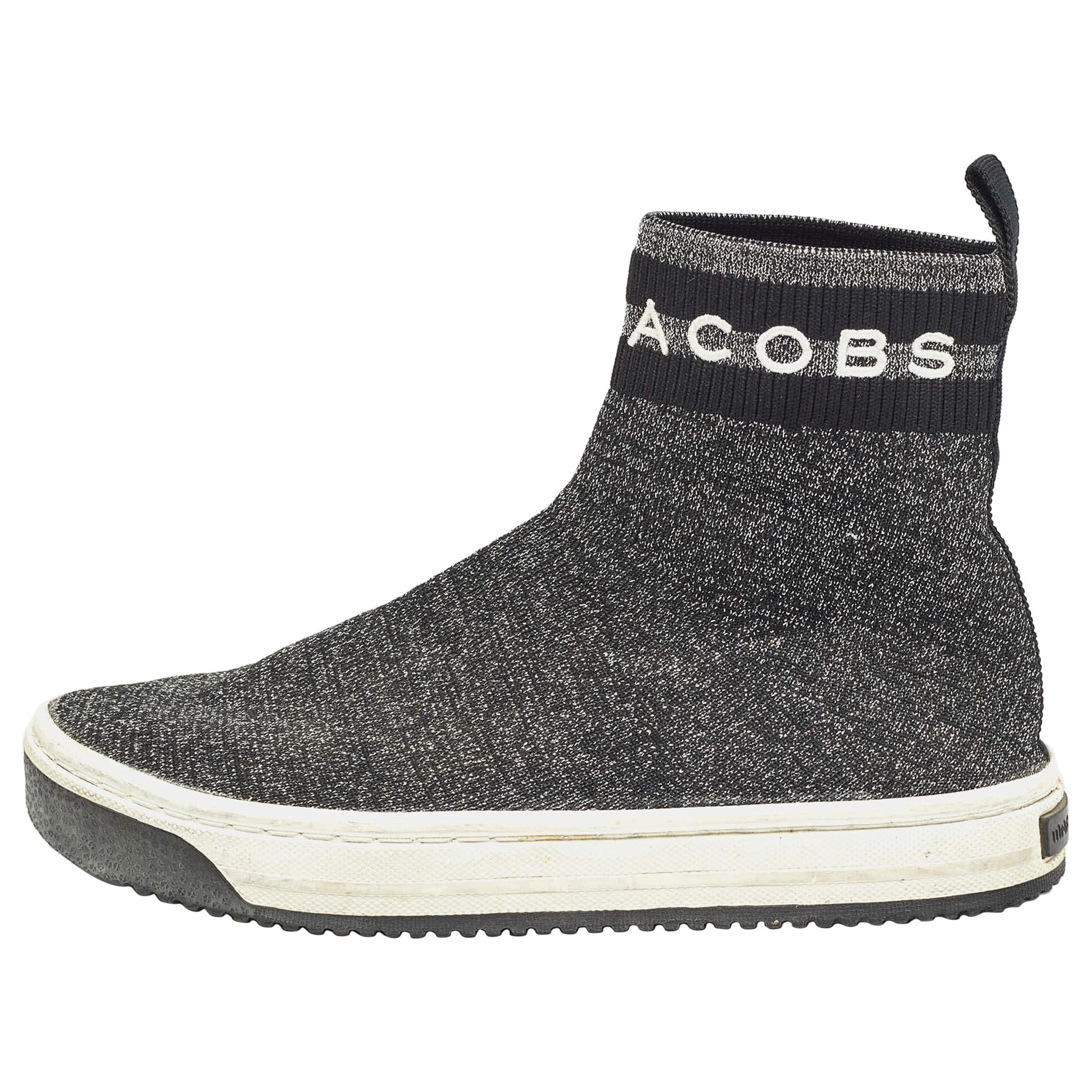 Marc Jacobs Black/Silver Knit Fabric Dart Sock Sneakers Size 37 For Sale