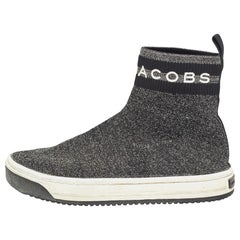 Marc Jacobs Black/Silver Knit Fabric Dart Sock Sneakers Size 37