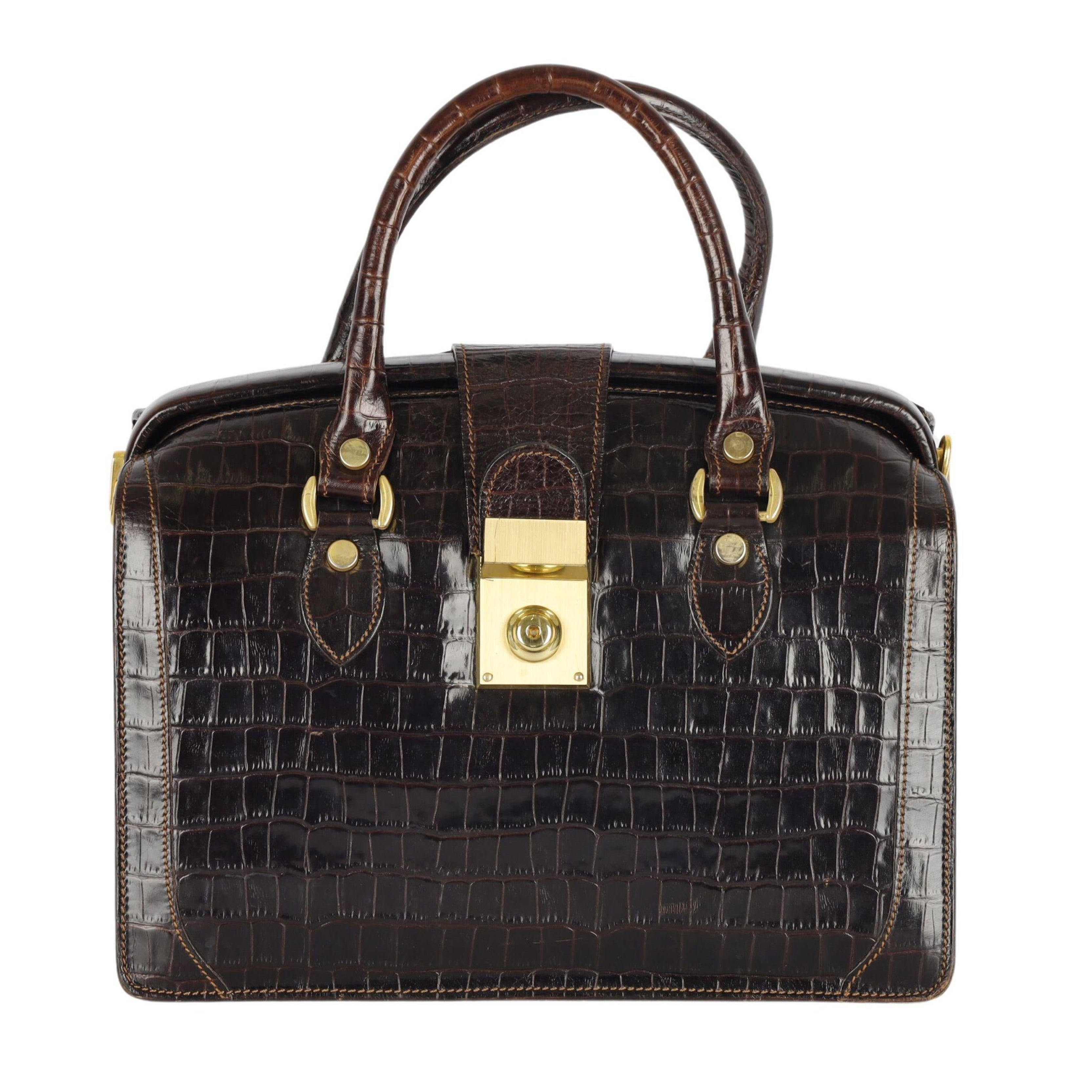 Vintage Croc Embossed Leather Doctor Bag - '00s For Sale