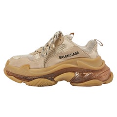 Balenciaga Beige Mesh and Faux Leather Triple S Clear Sole Sneakers Size 36
