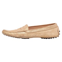 Tod's Gold Glitter Wildleder Penny Loafers Größe 41