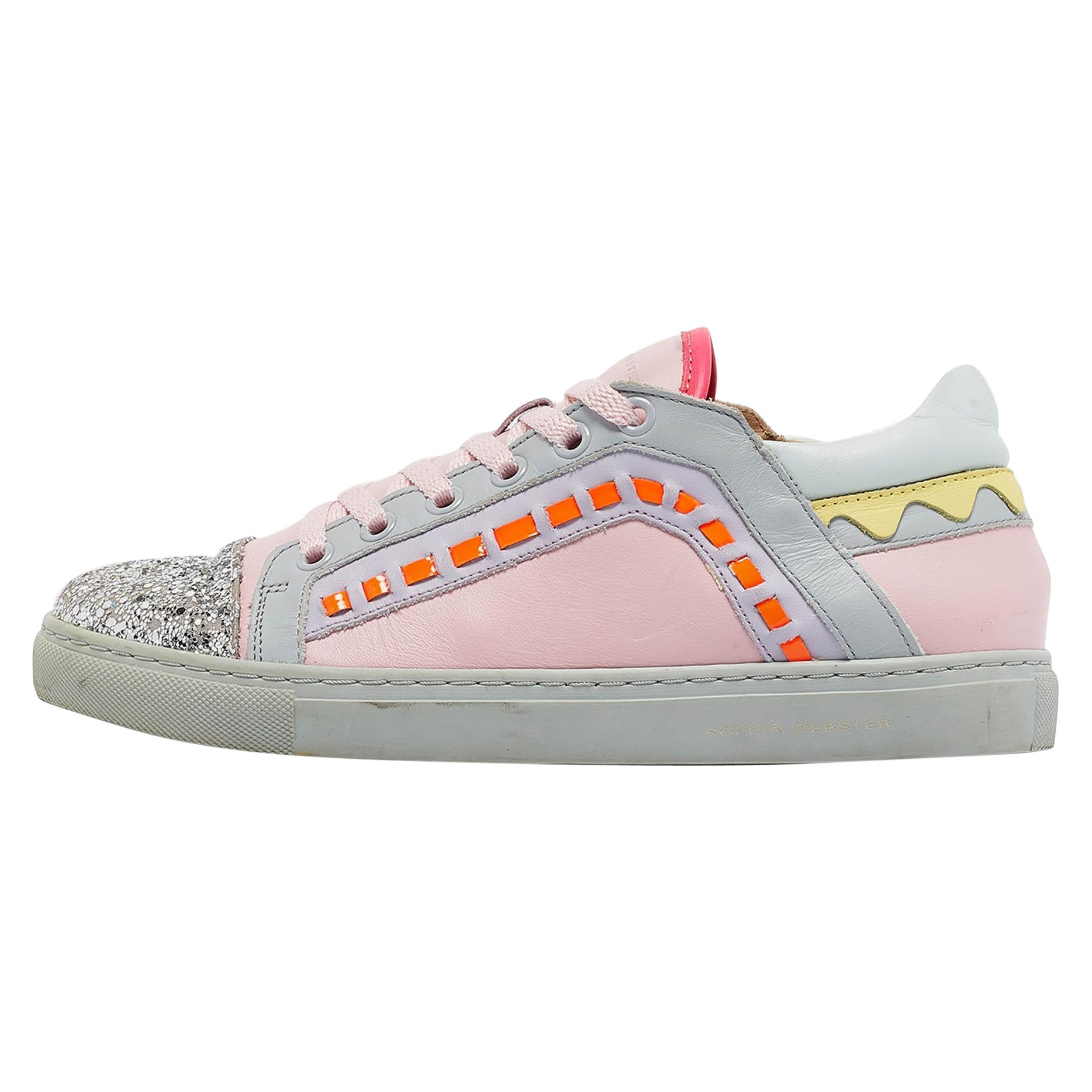 Sophia Webster Multicolor Glitter and Leather Riko Sneakers Size 38.5 For Sale