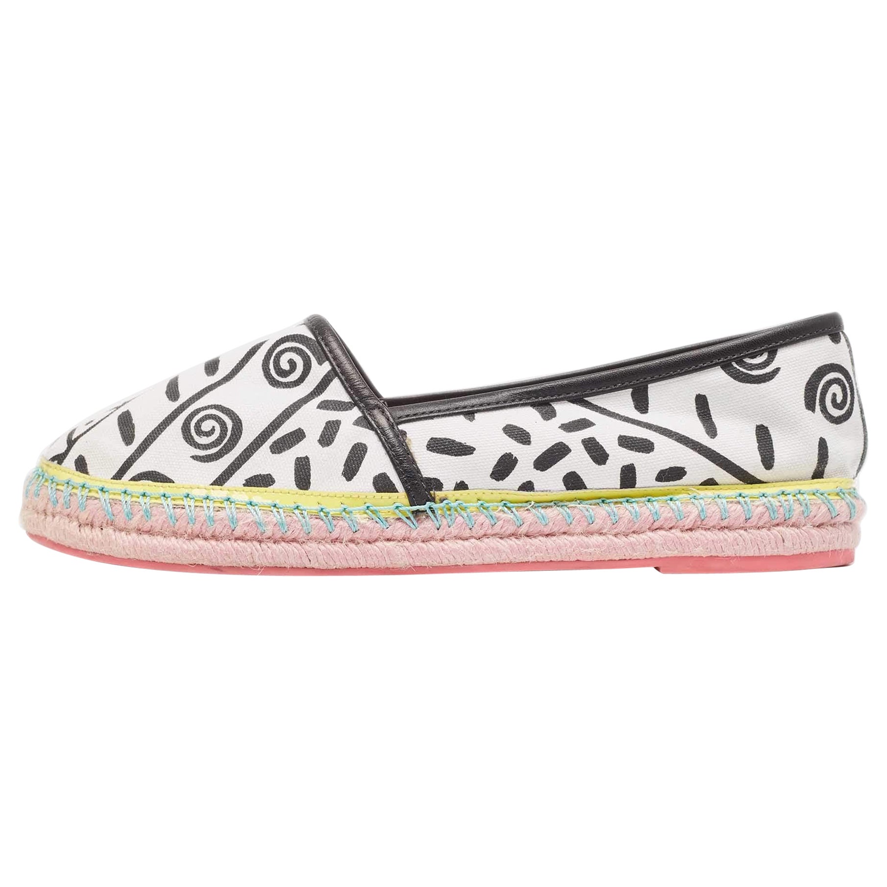 Sophia Webster White/Black Canvas and Leather Espadrille Flats Size 40.5 For Sale