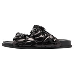Valentino Black Leather Atelier 03 Rose Edition Slides Size 43.5