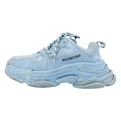 Balenciaga Blue Mesh and Faux Leather Triple S Low Top Sneakers Size 40