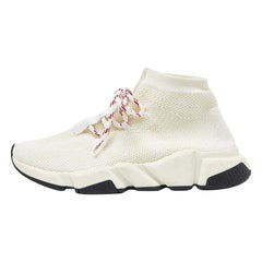Balenciaga Cream Knit Fabric Speed Lace Up Sneakers Size 39