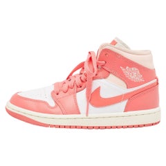 Air Jordans Pink Leather Jordan 1 Mid Strawberries & Cream Sneakers Size 36