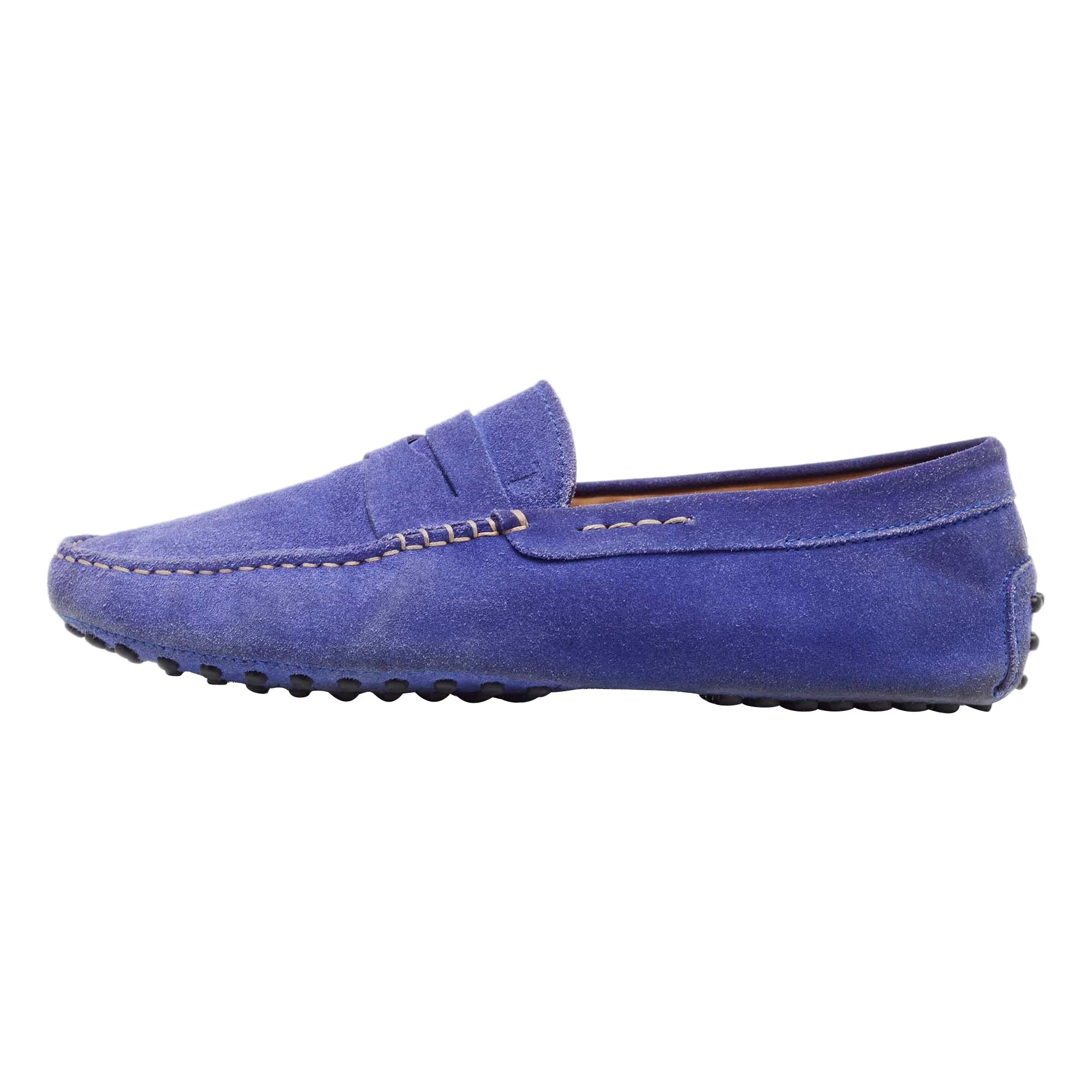 Tod's Cobalt Blue Suede Penny Loafers Size 41.5 For Sale