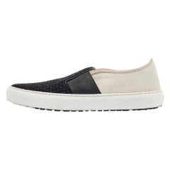 Chanel Black/Light Grey Woven Canvas and Suede Slip On Sneakers Size 37