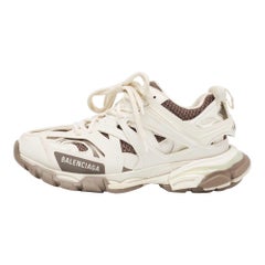 Balenciaga White/Brown Mesh Faux Leather Track Sneakers Size 39