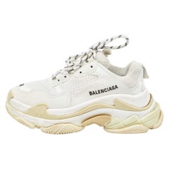 Balenciaga White Faux Leather and Mesh Triple S Sneakers Size 36