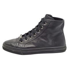 Gucci Black Leather GG High Top Sneakers Size 36.5