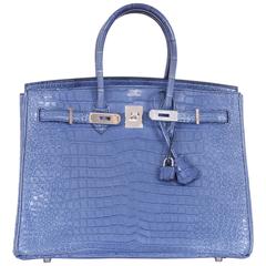 Hermes Birkin Bag 35cm Matte Bleu Brighton Porosus Crocodile Palladium 