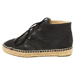 Chanel Leather and Canvas Cap High Top Espadrilles Size 39