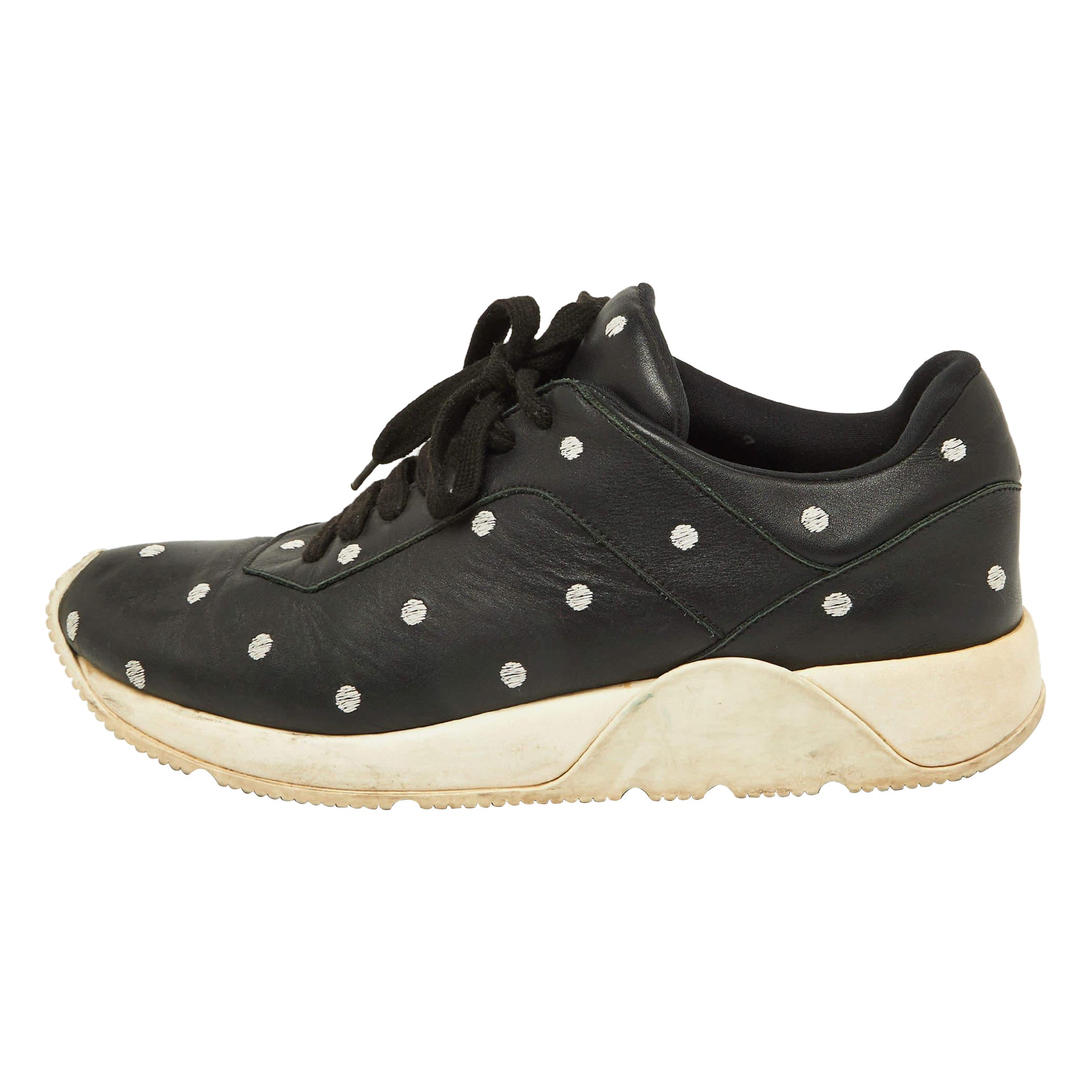 Dior Black Leather Polka Dot Low Top Sneakers Size 41