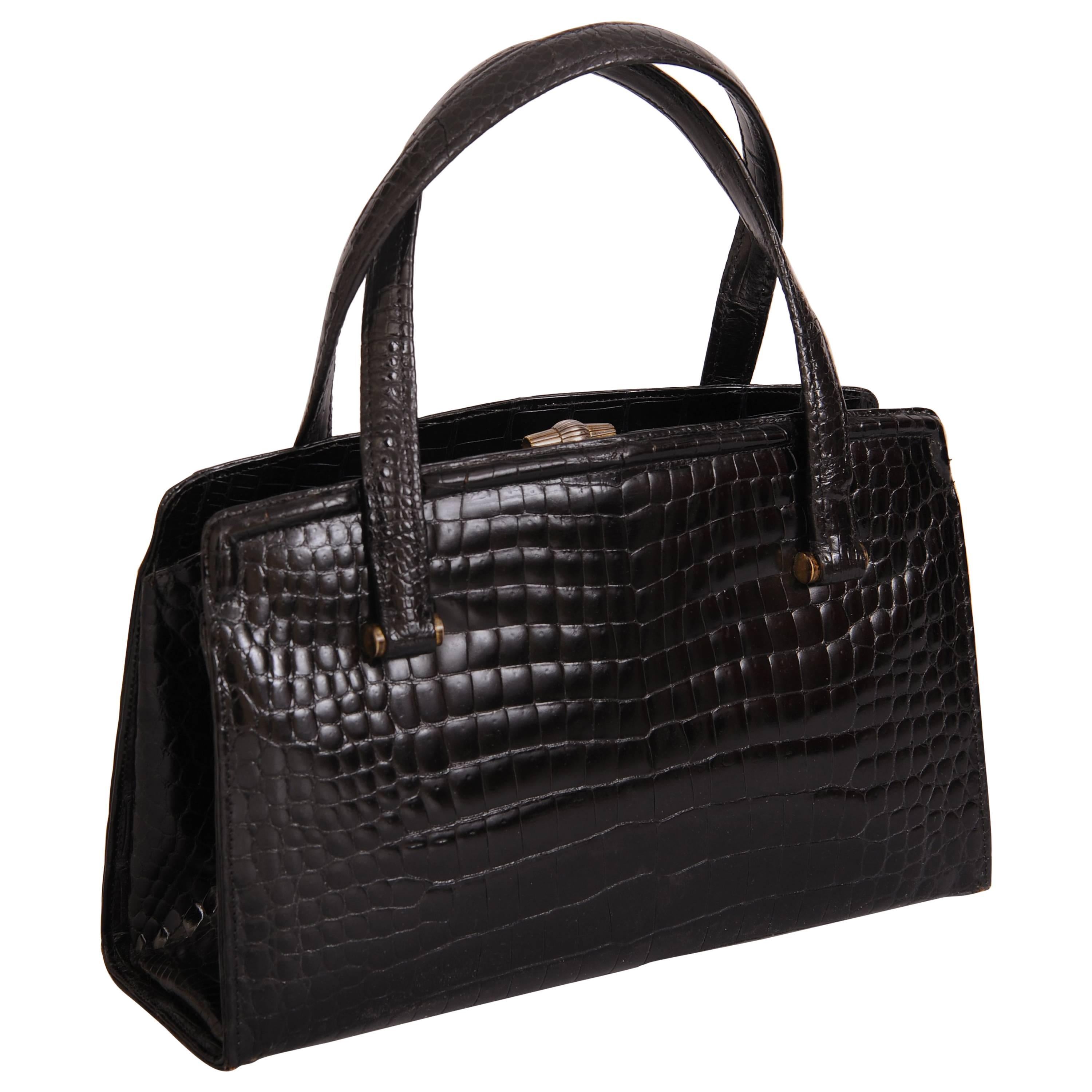 Gucci Vintage Black Crocodile Handbag