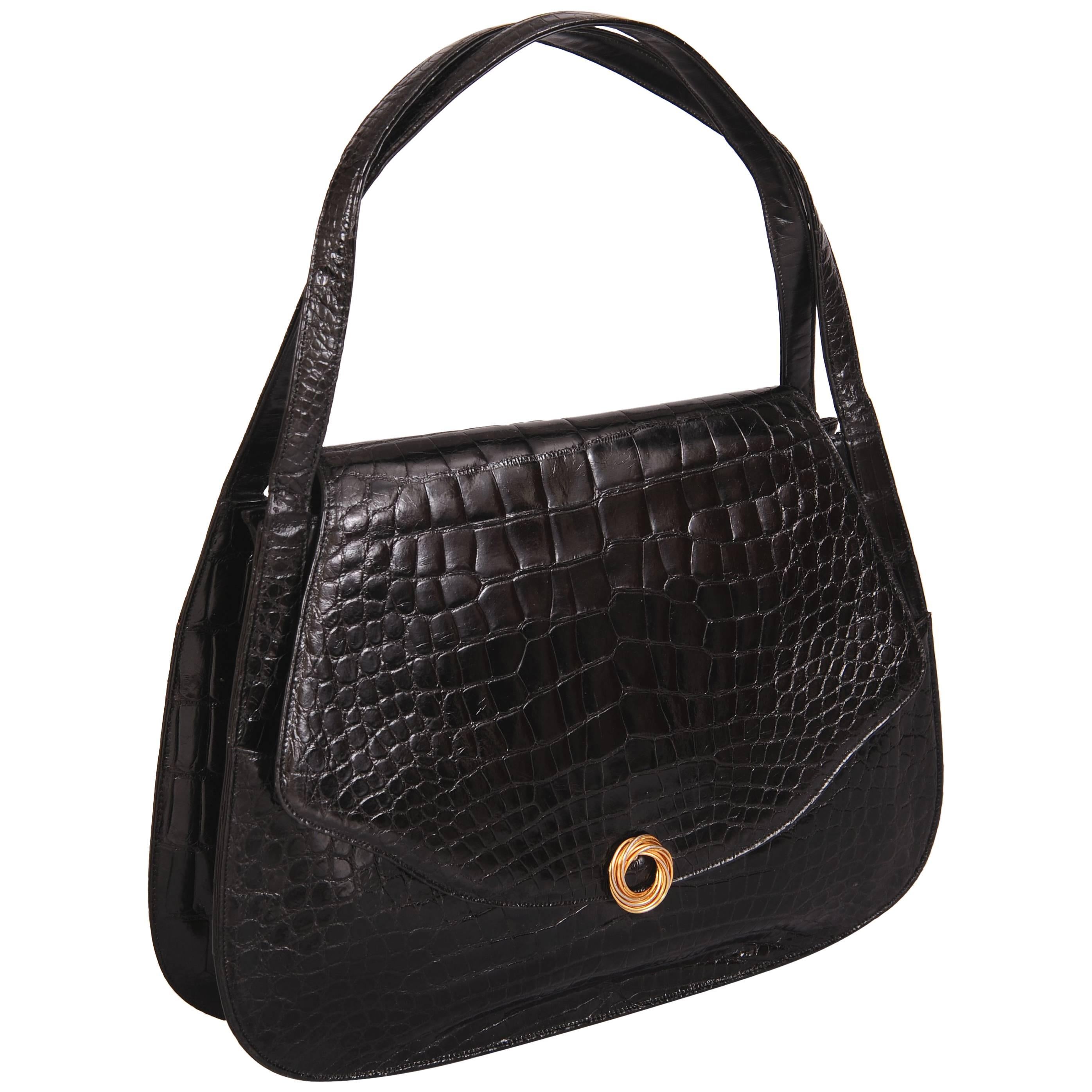 Lucille de Paris Oversized Black Alligator Handbag For Sale