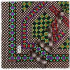 Vintage YVES SAINT LAURENT Foulards c.1980's YSL Multicolor Geometric Print Wool Scarf 