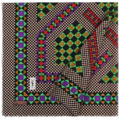 YVES SAINT LAURENT Foulards c.1980's YSL Multicolor Geometric Print Wool Scarf 