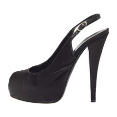 Giuseppe Zanotti Black Satin Platform Peep Toe Slingback Pumps Size 39