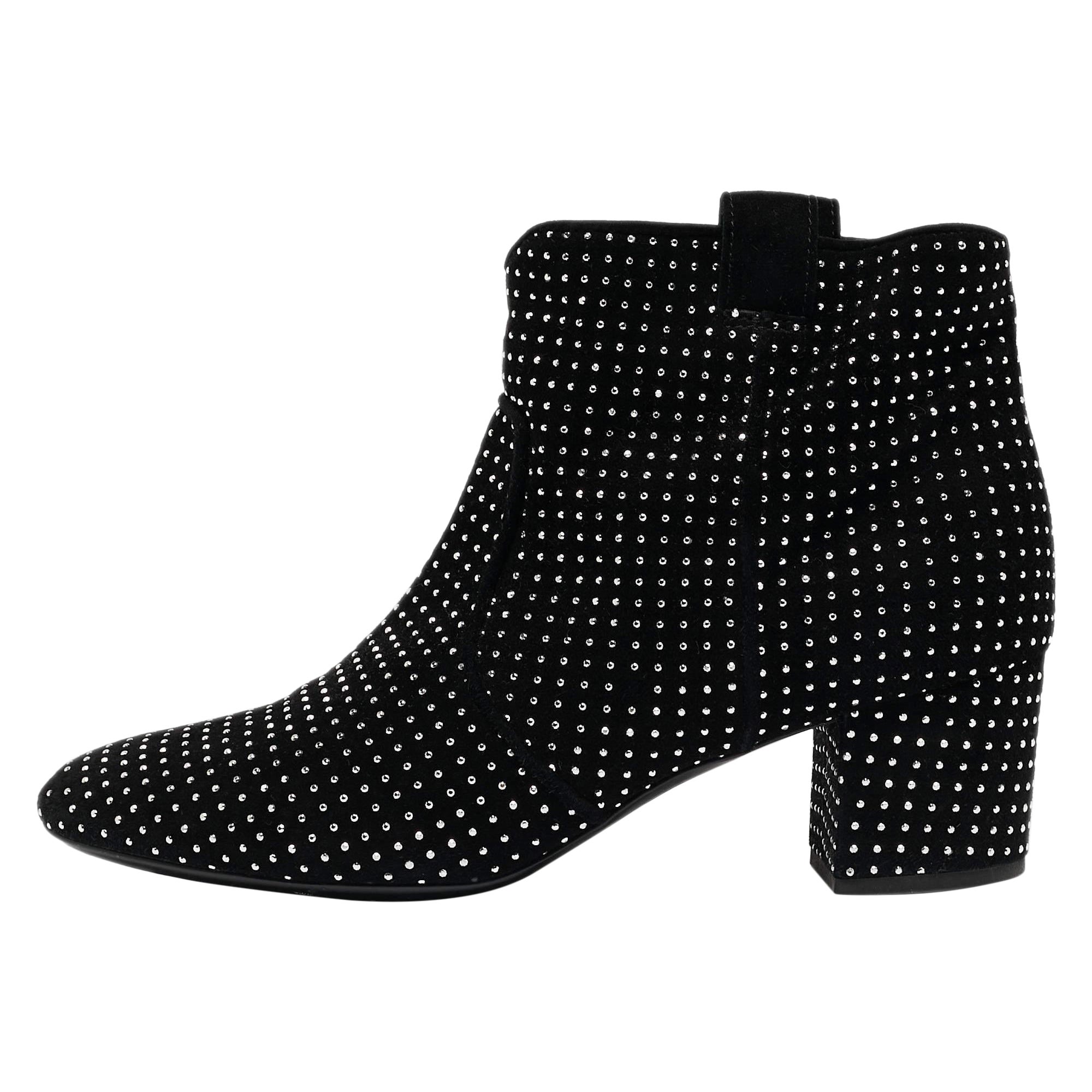 Laurence Dacade Noir Suede Pete Studded Ankle Boots Size 39.5