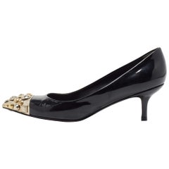 Louis Vuitton Black Patent Leather Studded Bernice Pumps Size 37.5