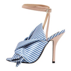 N°21 Tricolor Striped Satin and Leather Knotted Ankle Strap Sandals Size 37.5