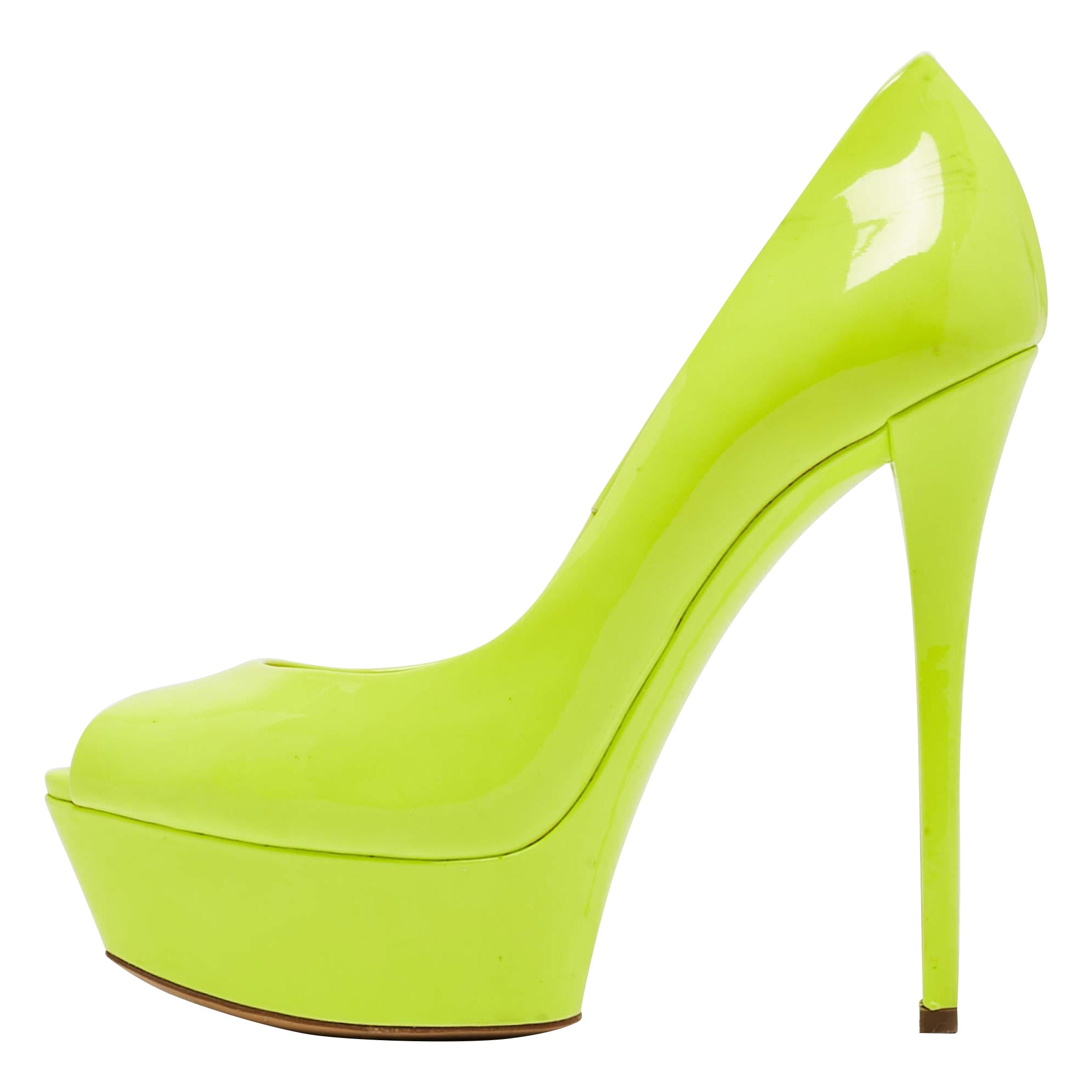 Casadei escarpins à bout ouvert marguerite en cuir verni vert citron, taille 37