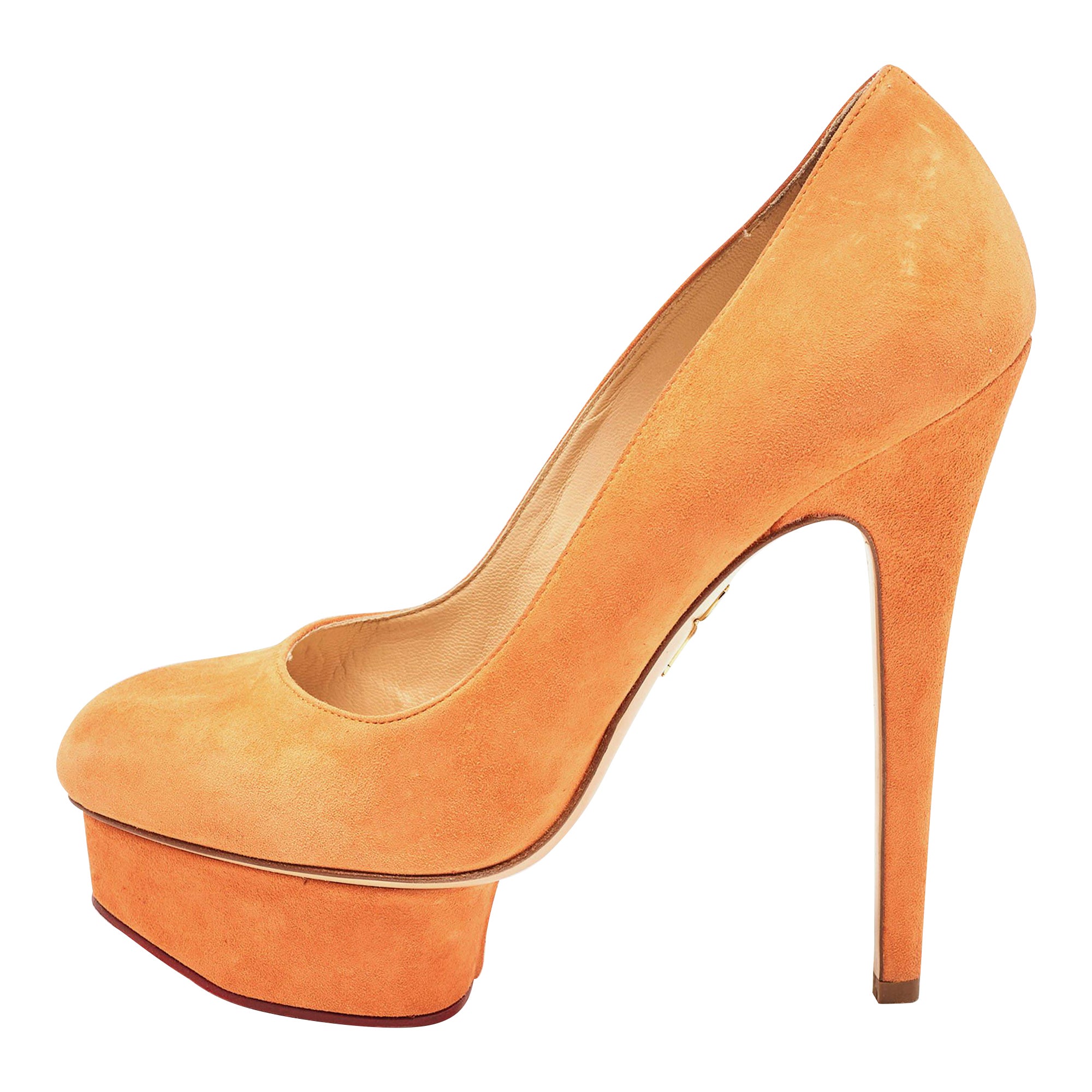 Charlotte Olympia Pumps Dolly in pelle scamosciata arancione taglia 37 in vendita