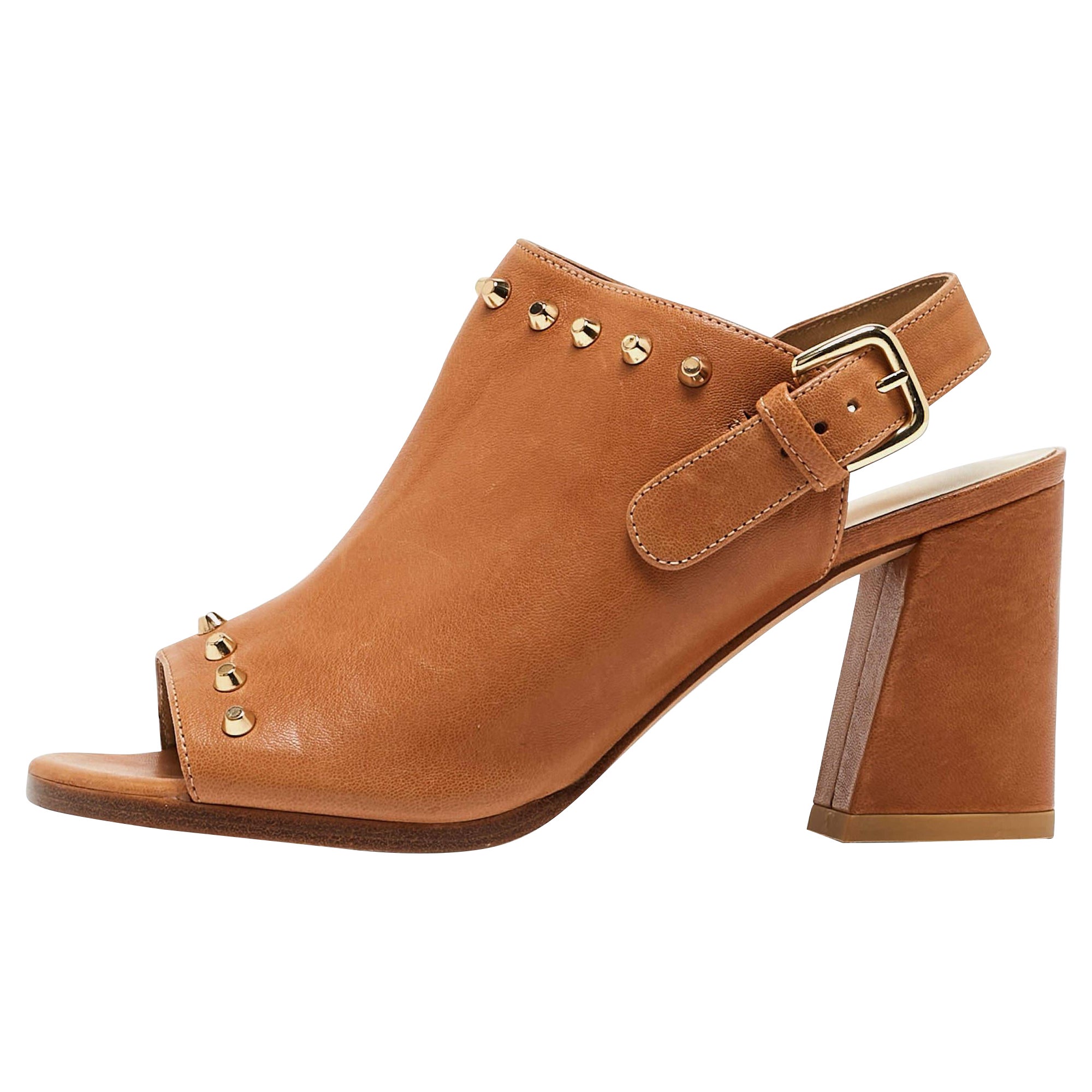 Stuart Weitzman Tan Leather Studded Slingback Sandals Size 36