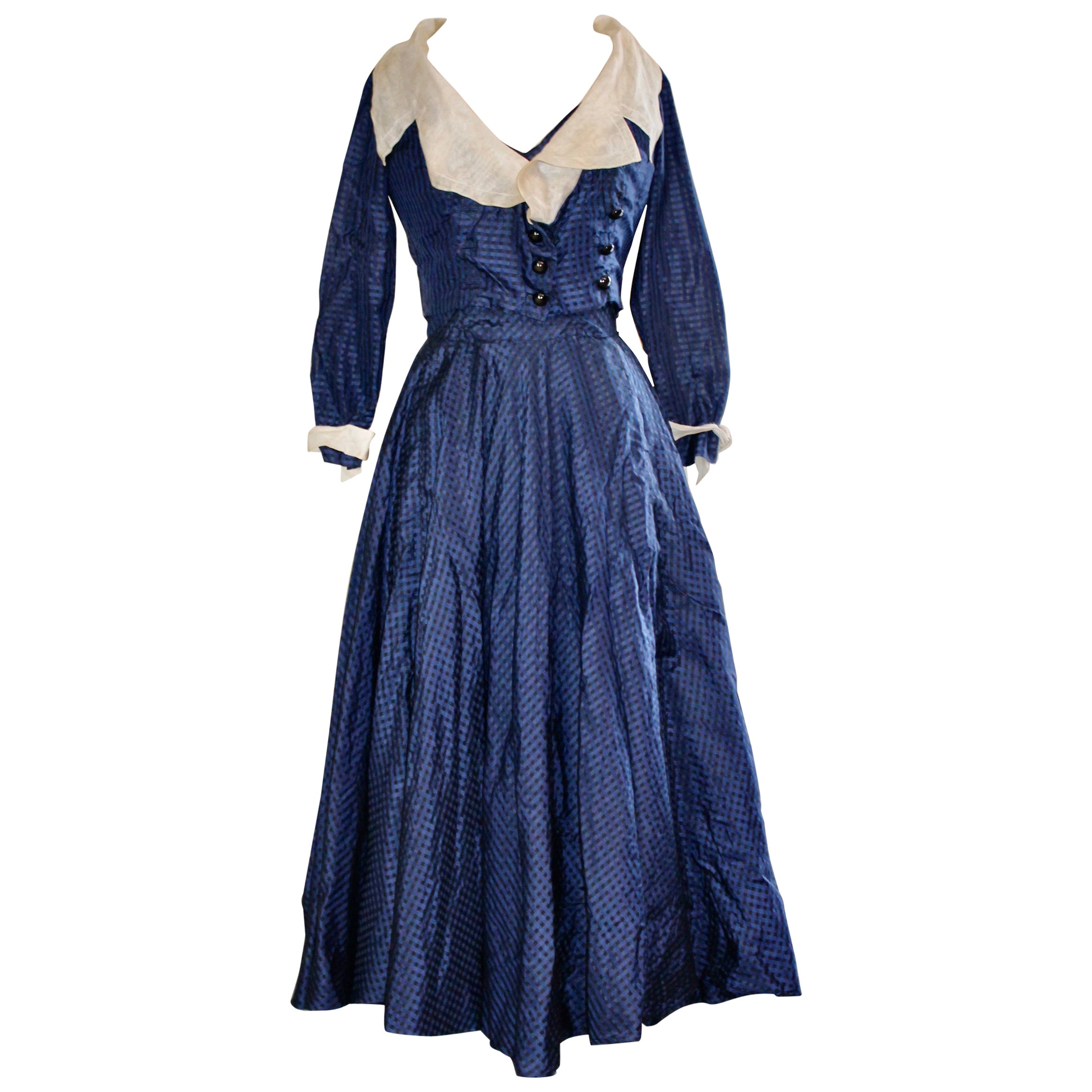 Jacques Fath 1940's Blue Taffeta Gown
