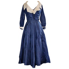 Jacques Fath 1940's Blue Taffeta Gown