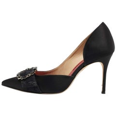 CH Carolina Herrera Schwarze Satin-Pumps mit Kristallverzierung und spitzer Zehe Größe 39