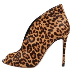 Used Gianvito Rossi Beige/Brown Leopard Print Calf Hair Vamp Boots Size 41