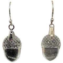 PONTIEL Vintage Czech Republic Glass Acorns Sterling Silver Drop Earrings
