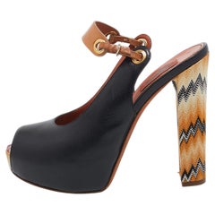 Missoni Black/Beige Leather Peep Toe Platform Slingback Pumps Size 39