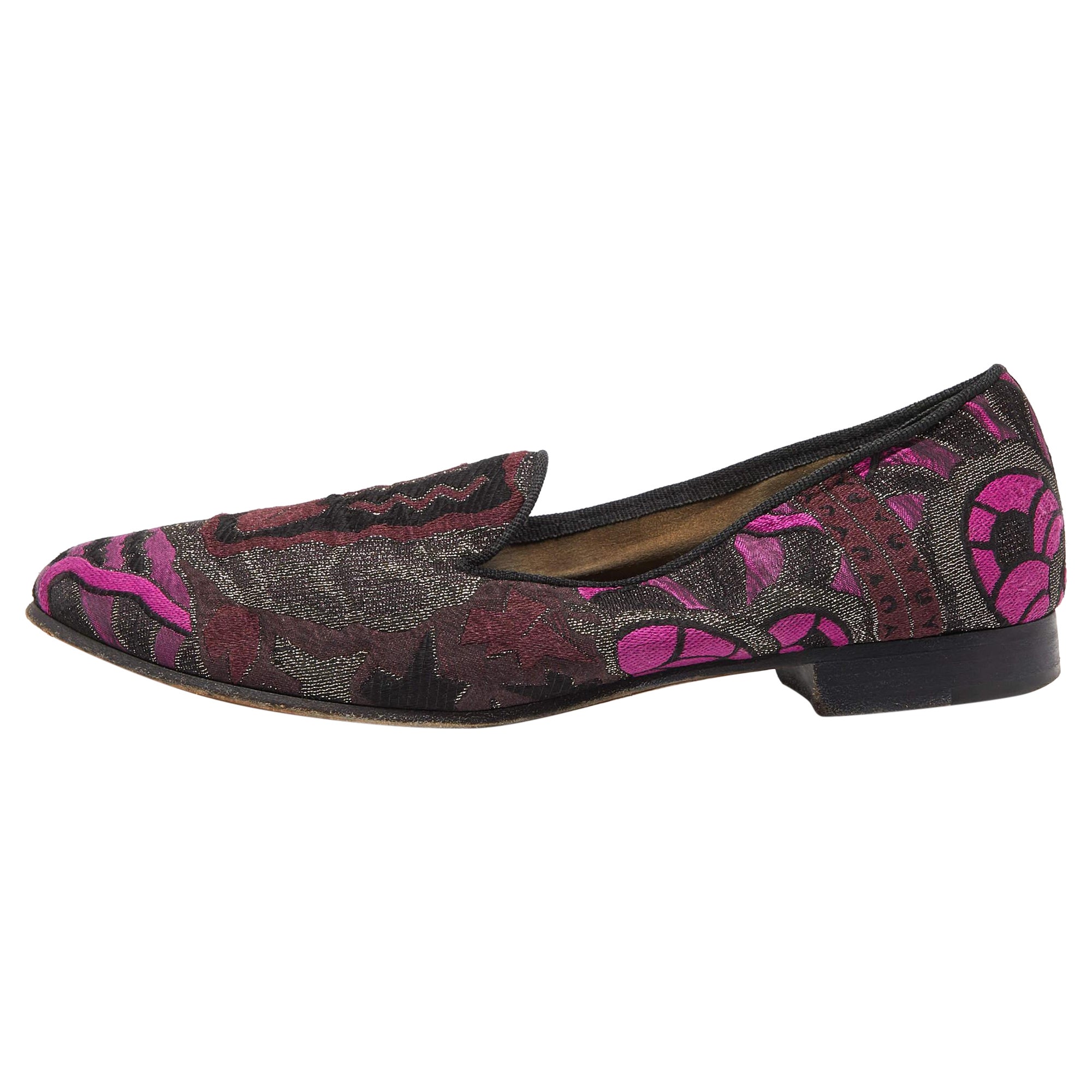 Etro Multicolor Embroidered Fabric Smoking Slippers Size 40