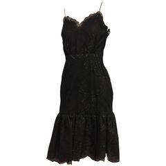 Bill Blass Black Silk Lace Slip-Style Cocktail Dress w Gathered Net Flounce Hem 4