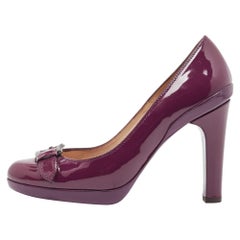 Fendi Burgundy Patent Leather Buckle DetailRound Toe Pumps Size 36.5