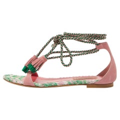 Missoni Multicolor Wildleder Zig Zag Tie Up Strap Flache Sandalen Größe 37