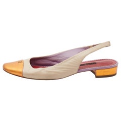 CH Carolina Herrera Creme/Orange Leder Runde Zehe Slingback Pumps Größe 39